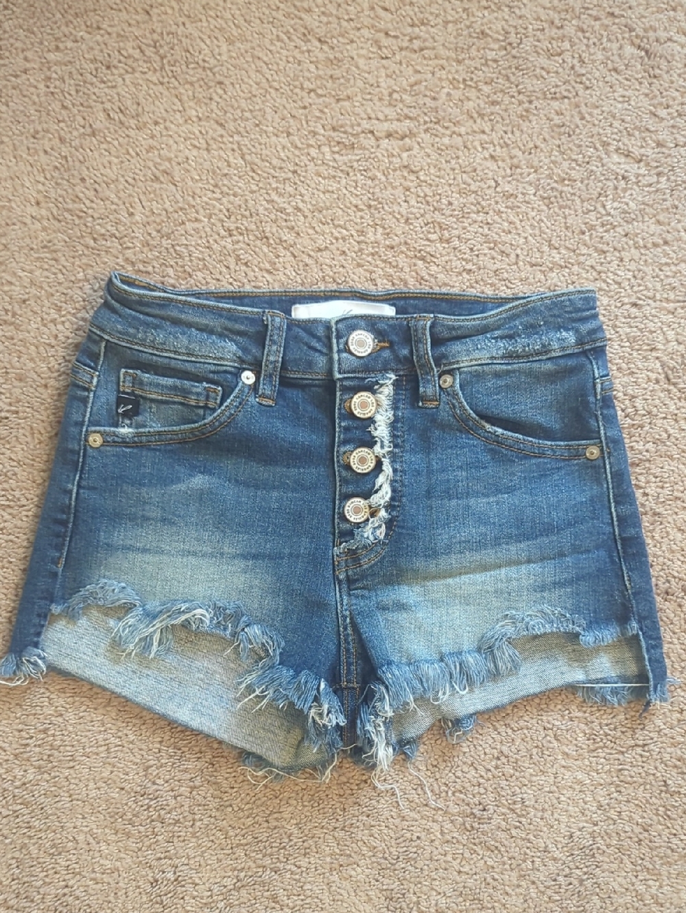 KanCan Mid-Rise Distressed Button-Fly Denim Shorts - Blue